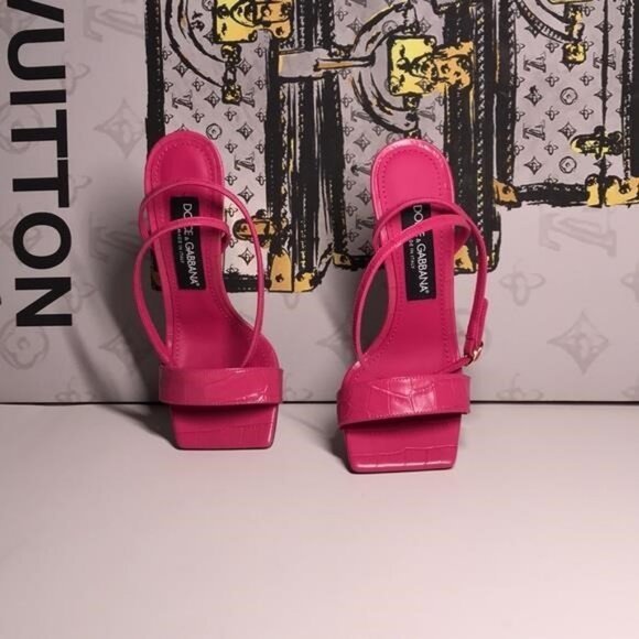 New Authentic Dolce & Gabbana Calfskin Heel Sandals – Embossed DG, Pink Gold - Picture 6 of 9